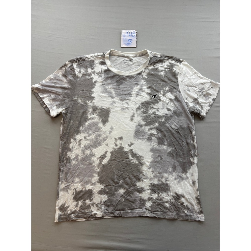 Calvin Klein Mens XL Grey White Tie Dye Short Sleeve CK Logo T-Shirt